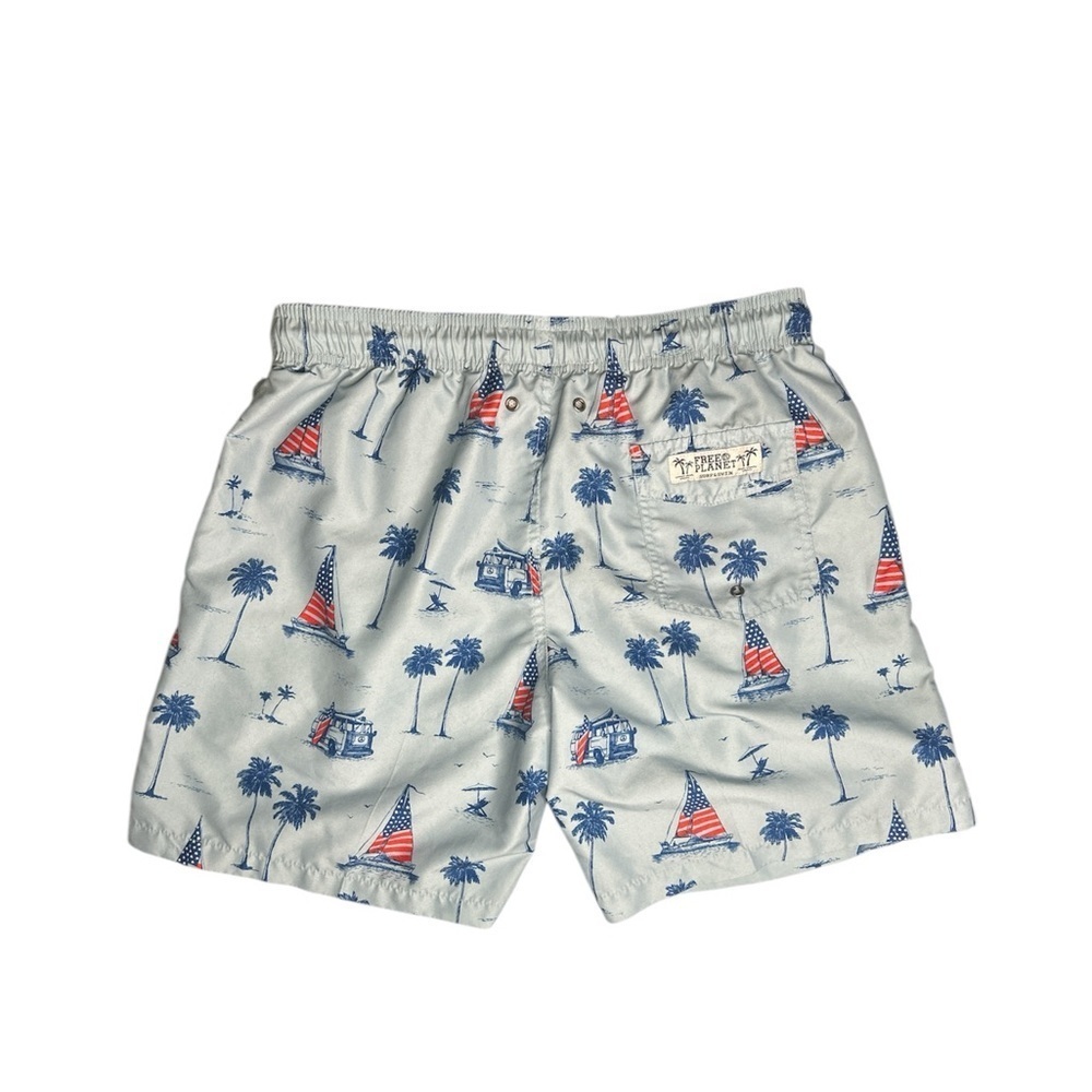 Free Planet Men's Swim Trunks with Palm Tree and Sailboat Print - Picture 4 of 8
